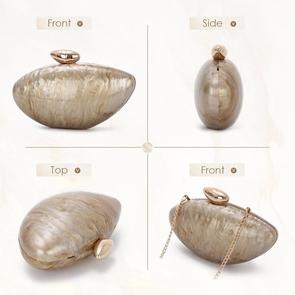 Shell Shape Acrylic Clutch Metallic Marble Evening Evening Bag for Women Glitter - Picture 4 of 6